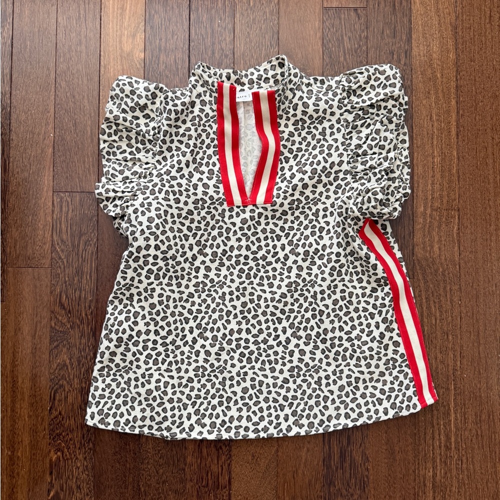 Entro Leopard Print Top with Red Accents